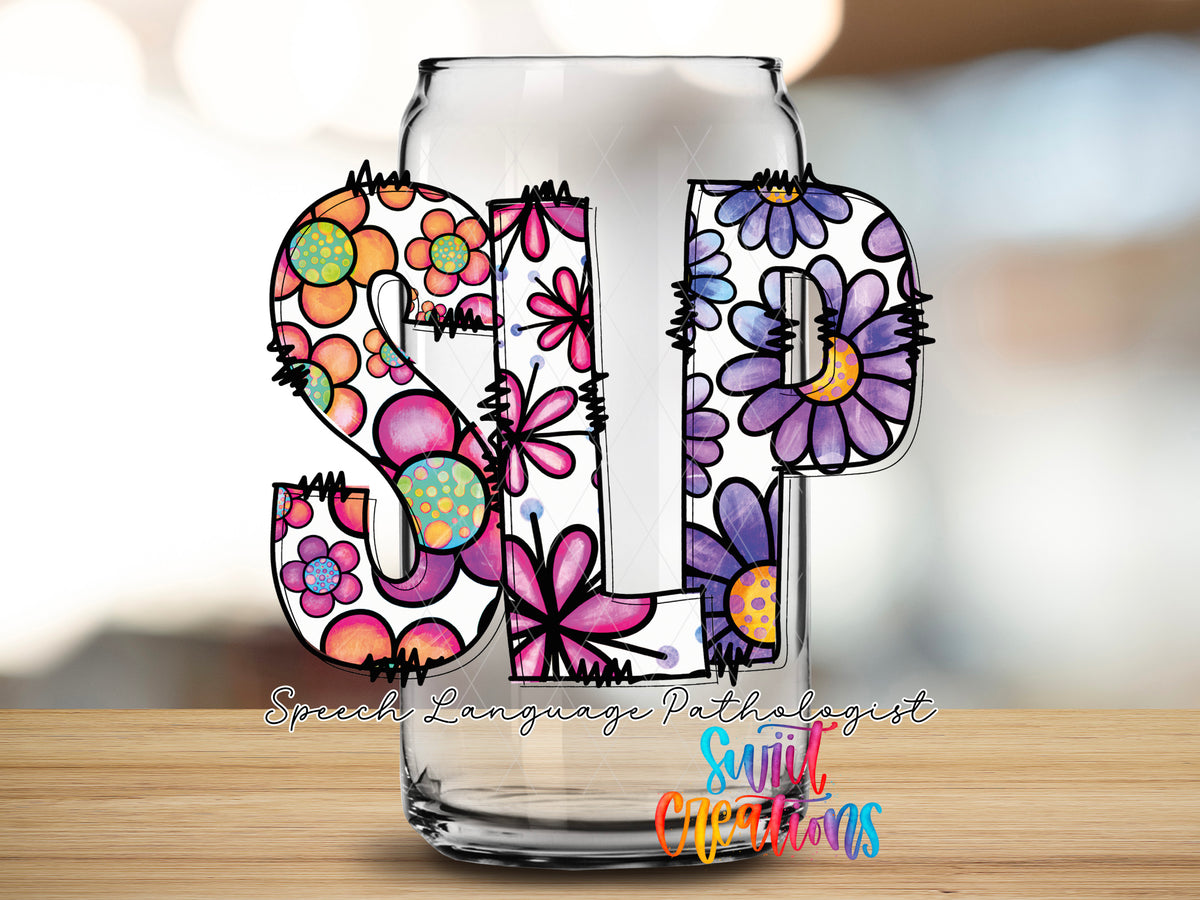 Speech Language Pathologist design close-up on a clear glass can tumbler