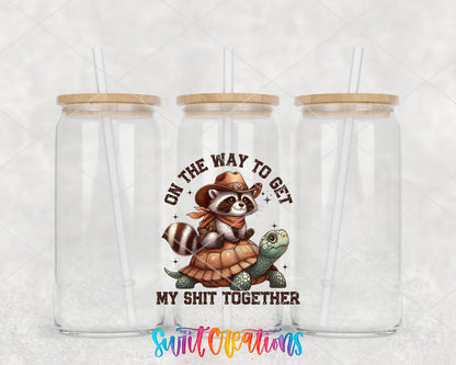 On the Way to Get My Shit Together clear glass tumbler group mockup with bamboo lids and straws