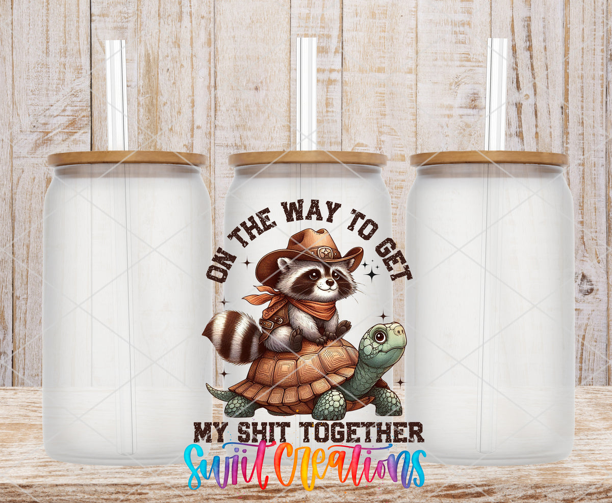 On the Way to Get My Shit Together frosted glass tumbler mockup with bamboo lids and straws