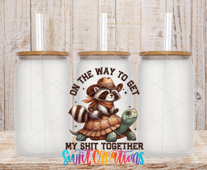 On the Way to Get My Shit Together frosted glass tumbler mockup with bamboo lids and straws
