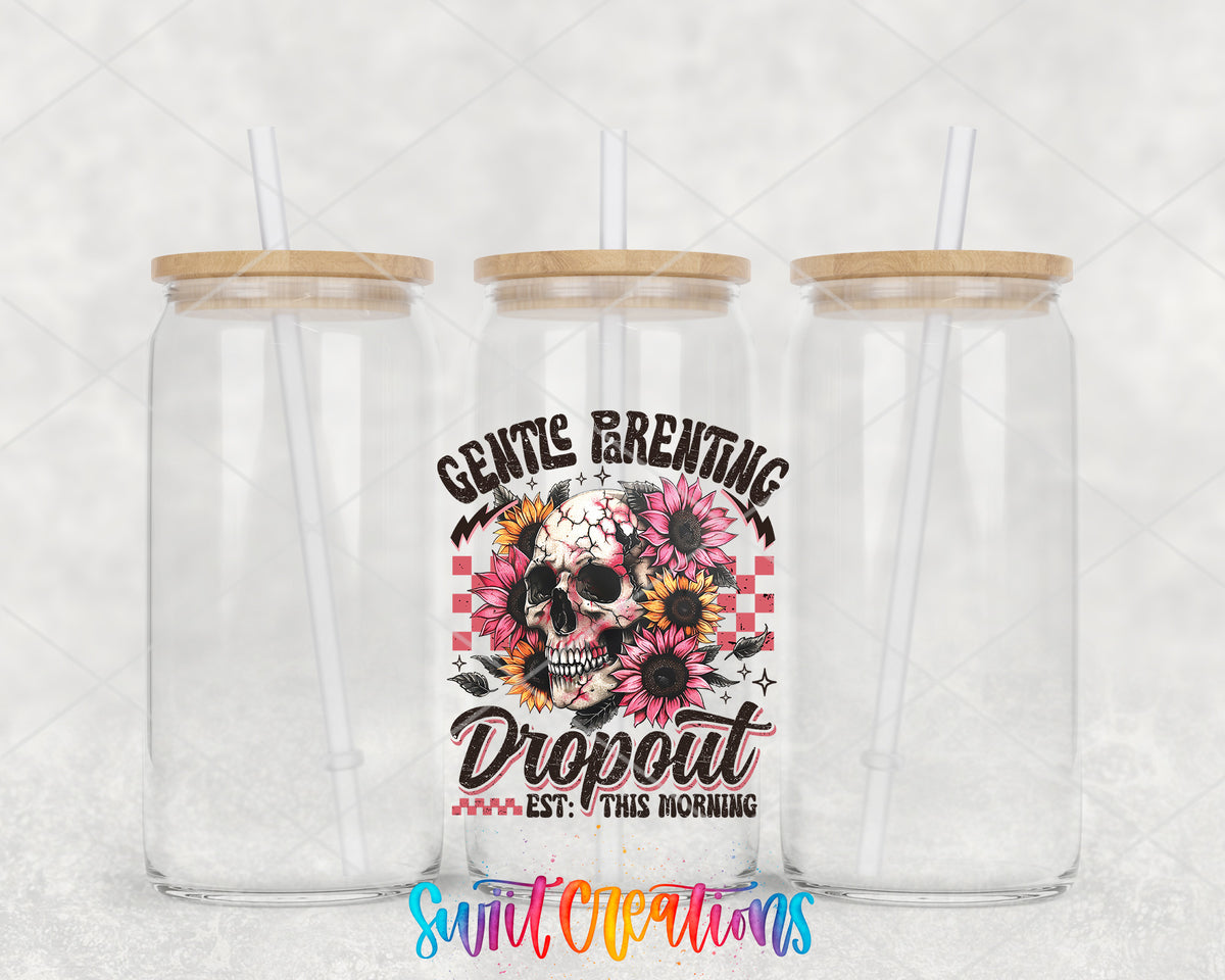 Gentle Parenting Dropout clear glass tumbler group mockup with bamboo lids and straws