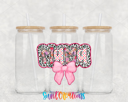 Mama Coquette clear glass tumbler group mockup with bamboo lids and straws