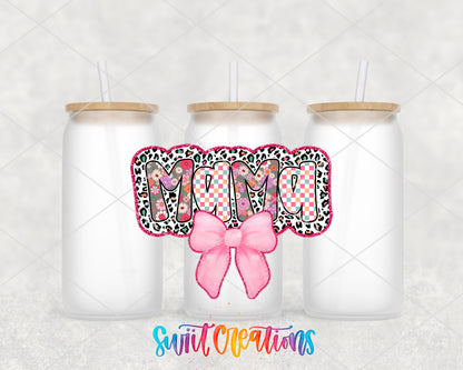 Mama Coquette frosted glass tumbler group view with lids and straws
