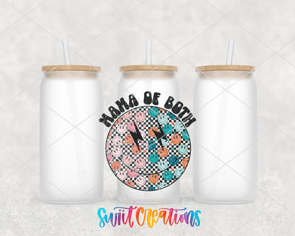 Mama of Both frosted glass tumbler group view with lids and straws