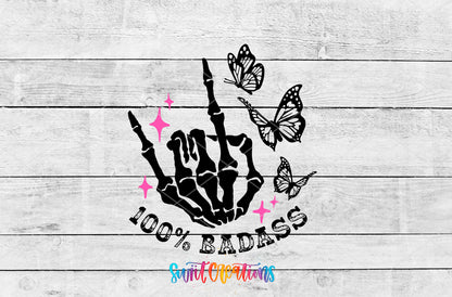 100% Badass artwork detail for the finished 16 oz tumbler
