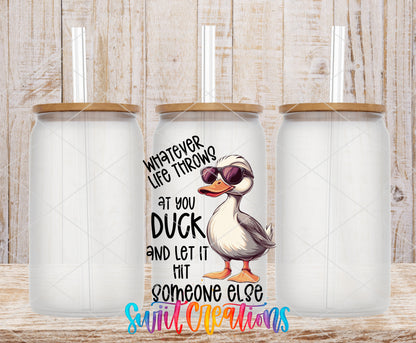 Whatever Life Throws at You frosted glass tumbler mockup with bamboo lids and straws