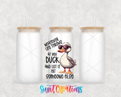 Whatever Life Throws at You frosted glass tumbler group view with lids and straws
