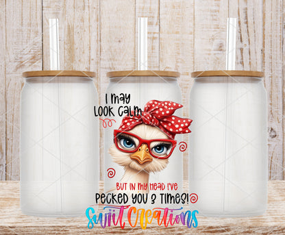 I May Look Calm frosted glass tumbler mockup with bamboo lids and straws