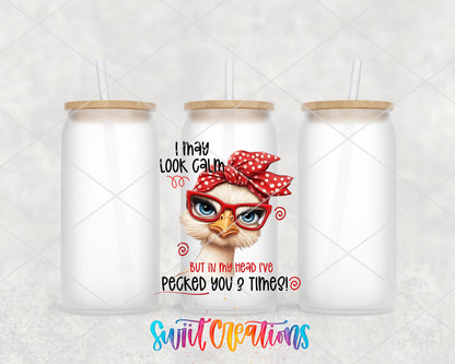 I May Look Calm frosted glass tumbler group view with lids and straws
