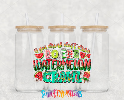 Watermelon Crawl clear glass tumbler group mockup with bamboo lids and straws