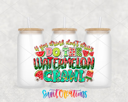 Watermelon Crawl frosted glass tumbler group view with lids and straws
