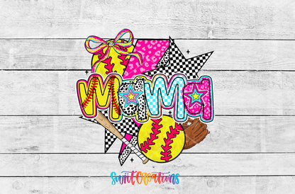 Softball Mama Coquette artwork detail for the finished 16 oz tumbler