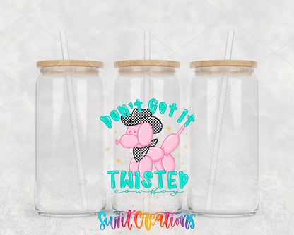 Don't Get It Twisted clear glass tumbler group mockup with bamboo lids and straws