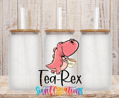 Tea-Rex frosted glass tumbler mockup with bamboo lids and straws