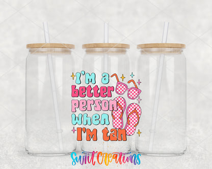 Better Person When Tan clear glass tumbler group mockup with bamboo lids and straws
