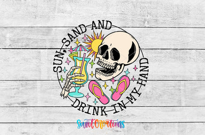 Sun Sand and Drink in My Hand artwork detail for the finished 16 oz tumbler