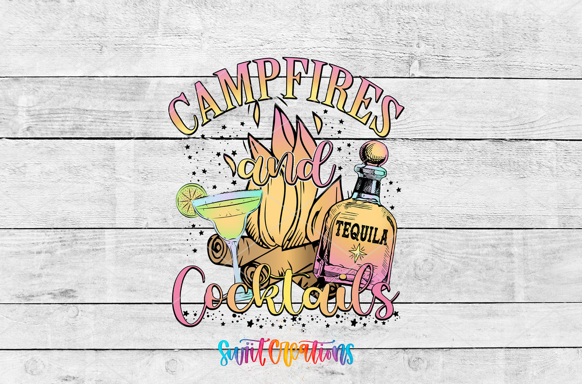 Campfires and Cocktails artwork detail for the finished 16 oz tumbler