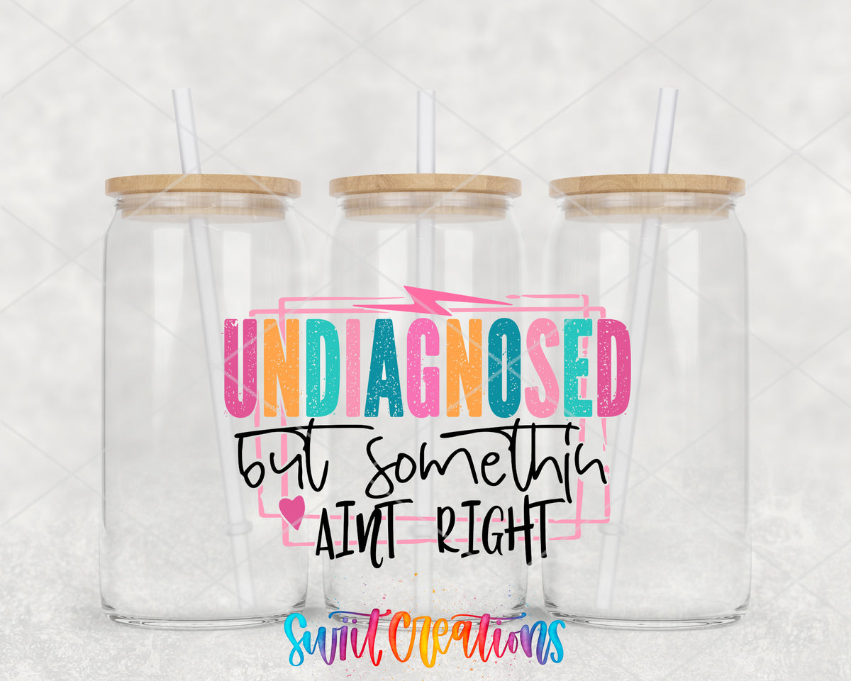 Undiagnosed but Something Ain't Right clear glass tumbler group mockup with bamboo lids and straws