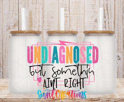 Undiagnosed but Something Ain't Right frosted glass tumbler mockup with bamboo lids and straws