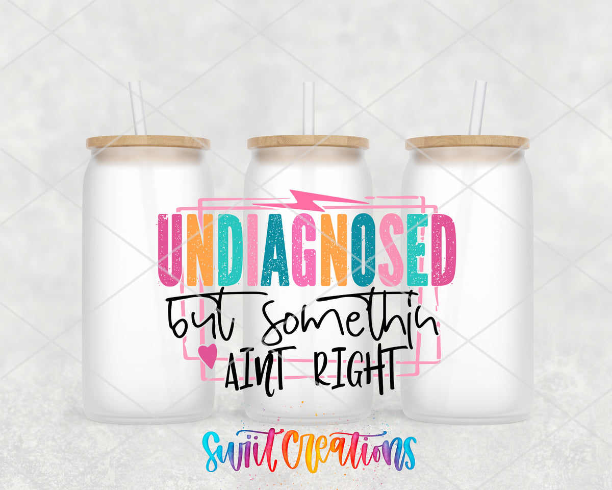 Undiagnosed but Something Ain't Right frosted glass tumbler group view with lids and straws