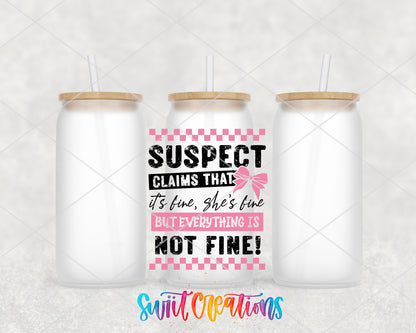 Suspect Is Not Fine frosted glass tumbler group view with lids and straws