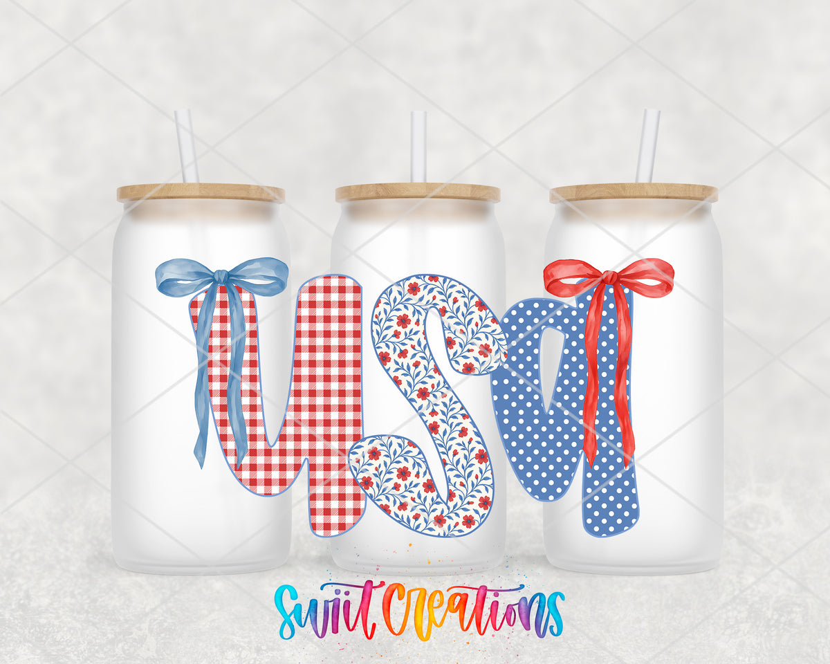 USA Coquette frosted glass tumbler group view with lids and straws