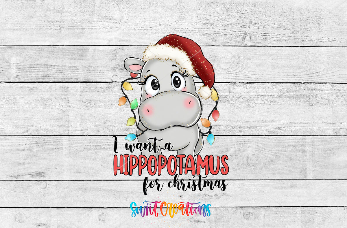 Hippopotamus for Christmas artwork detail for the finished 16 oz tumbler