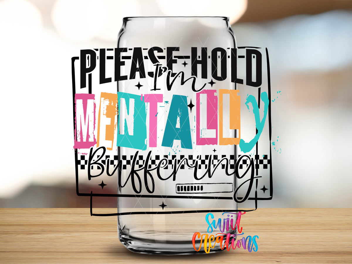 Mentally Buffering Color design close-up on a clear glass can tumbler