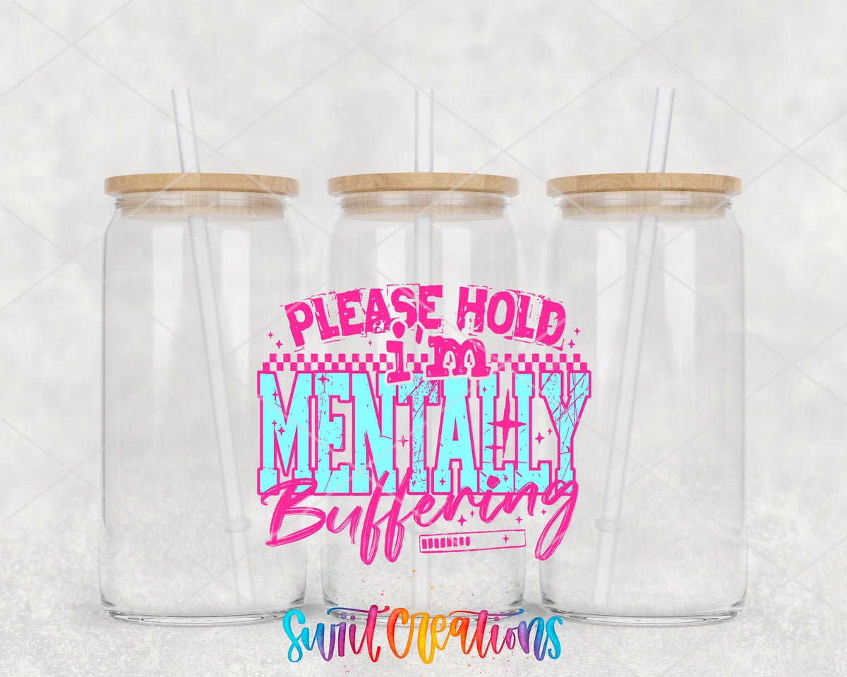Mentally Buffering Pink clear glass tumbler group mockup with bamboo lids and straws