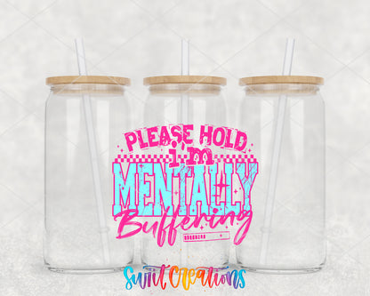 Mentally Buffering Pink clear glass tumbler group mockup with bamboo lids and straws