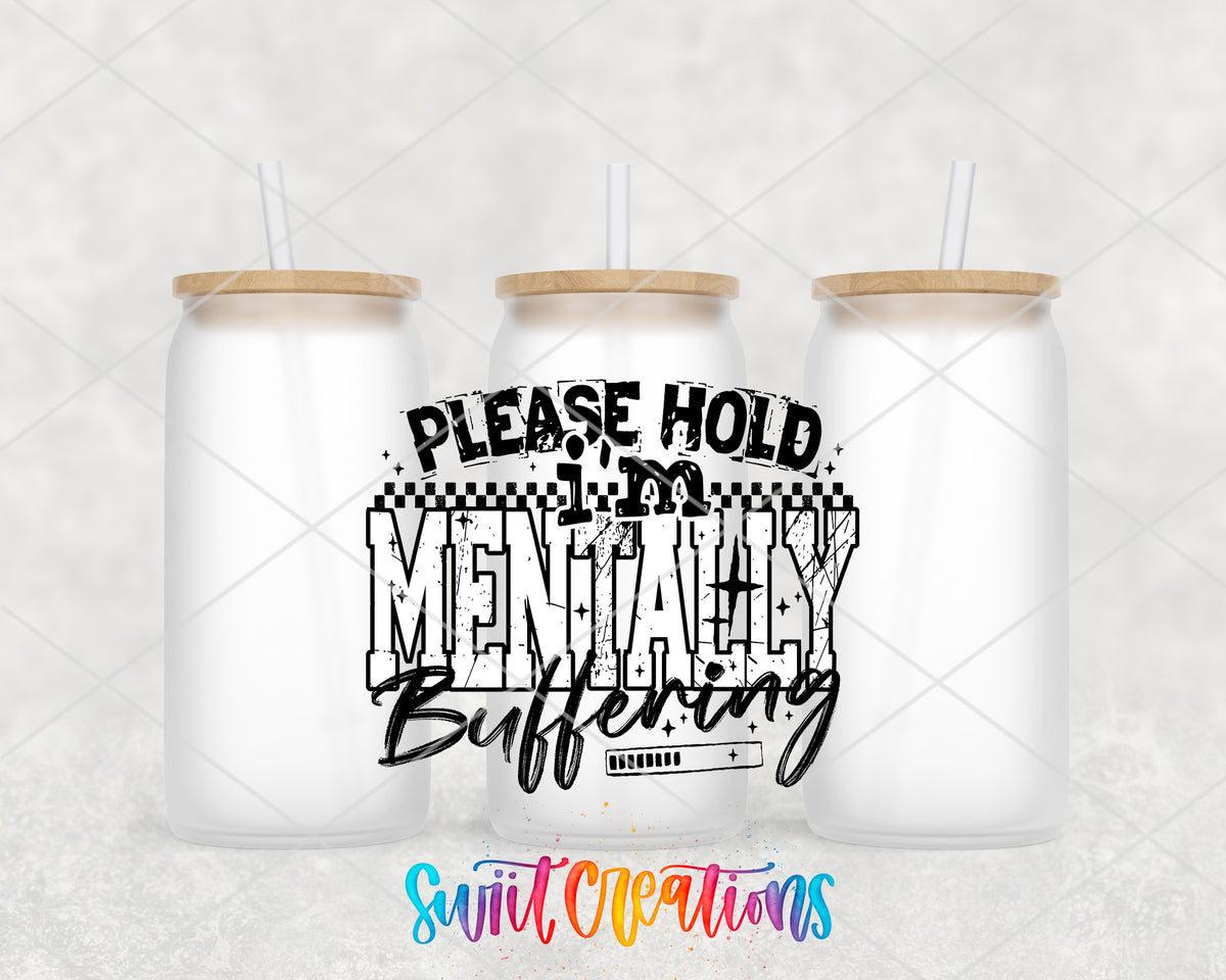 Mentally Buffering Black frosted glass tumbler group view with lids and straws