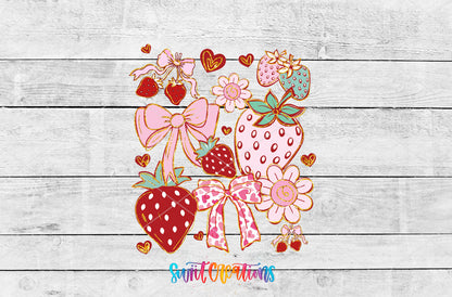 Boho Strawberry Coquette artwork detail for the finished 16 oz tumbler