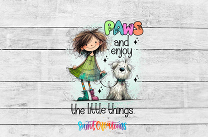 Paws and Enjoy artwork detail for the finished 16 oz tumbler