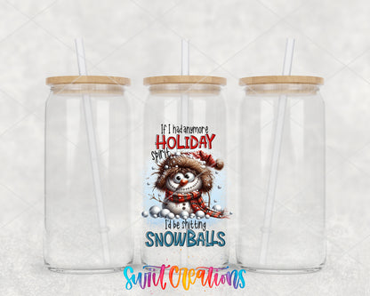 Shitting Snowballs clear glass tumbler group mockup with bamboo lids and straws