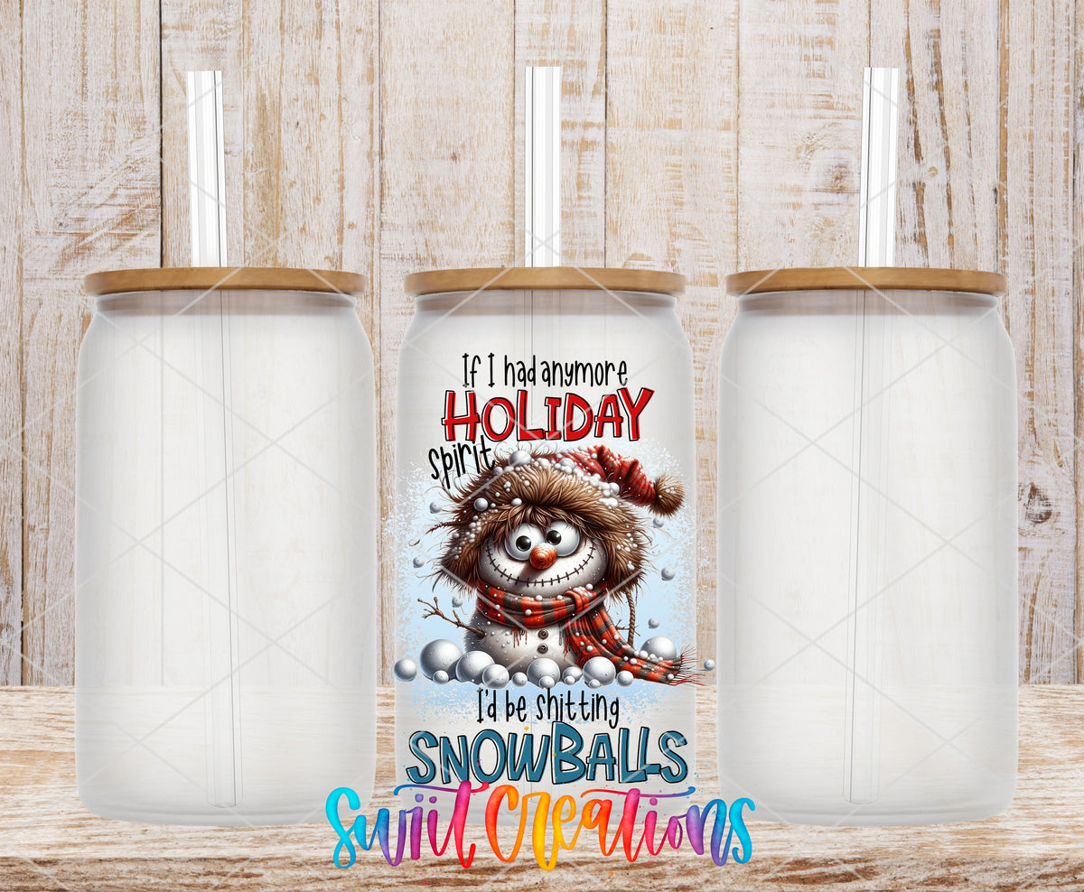 Shitting Snowballs frosted glass tumbler mockup with bamboo lids and straws