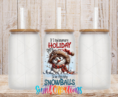 Shitting Snowballs frosted glass tumbler mockup with bamboo lids and straws