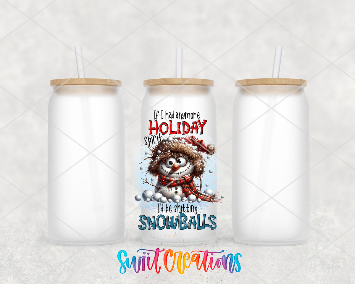 Shitting Snowballs frosted glass tumbler group view with lids and straws