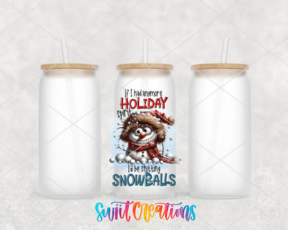 Shitting Snowballs frosted glass tumbler group view with lids and straws