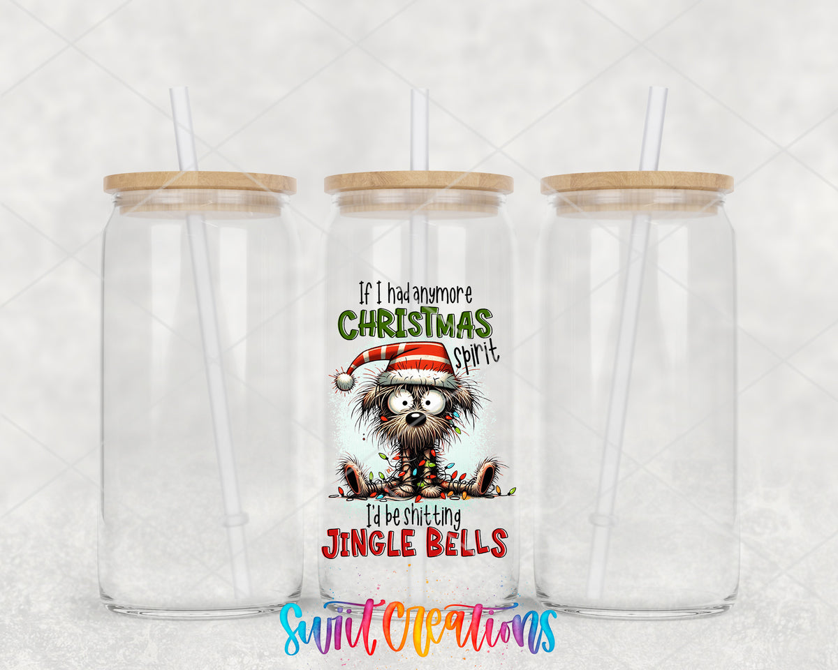 Shitting Jingle Bells clear glass tumbler group mockup with bamboo lids and straws
