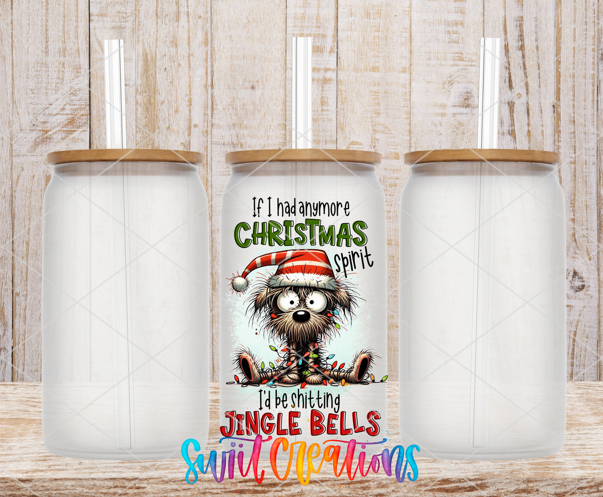 Shitting Jingle Bells frosted glass tumbler mockup with bamboo lids and straws