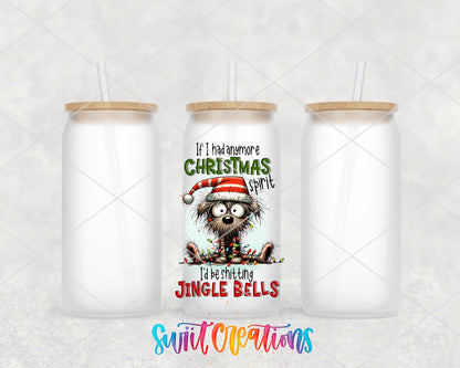 Shitting Jingle Bells frosted glass tumbler group view with lids and straws