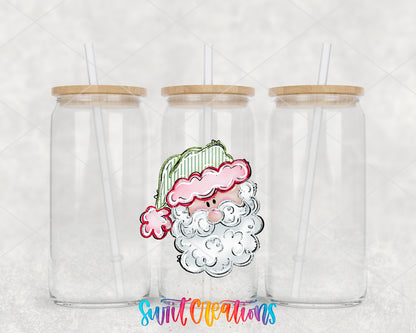 Pastel Santa clear glass tumbler group mockup with bamboo lids and straws