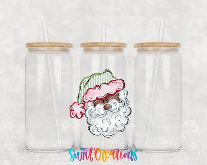 Black Santa clear glass tumbler group mockup with bamboo lids and straws