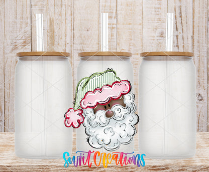 Black Santa frosted glass tumbler mockup with bamboo lids and straws