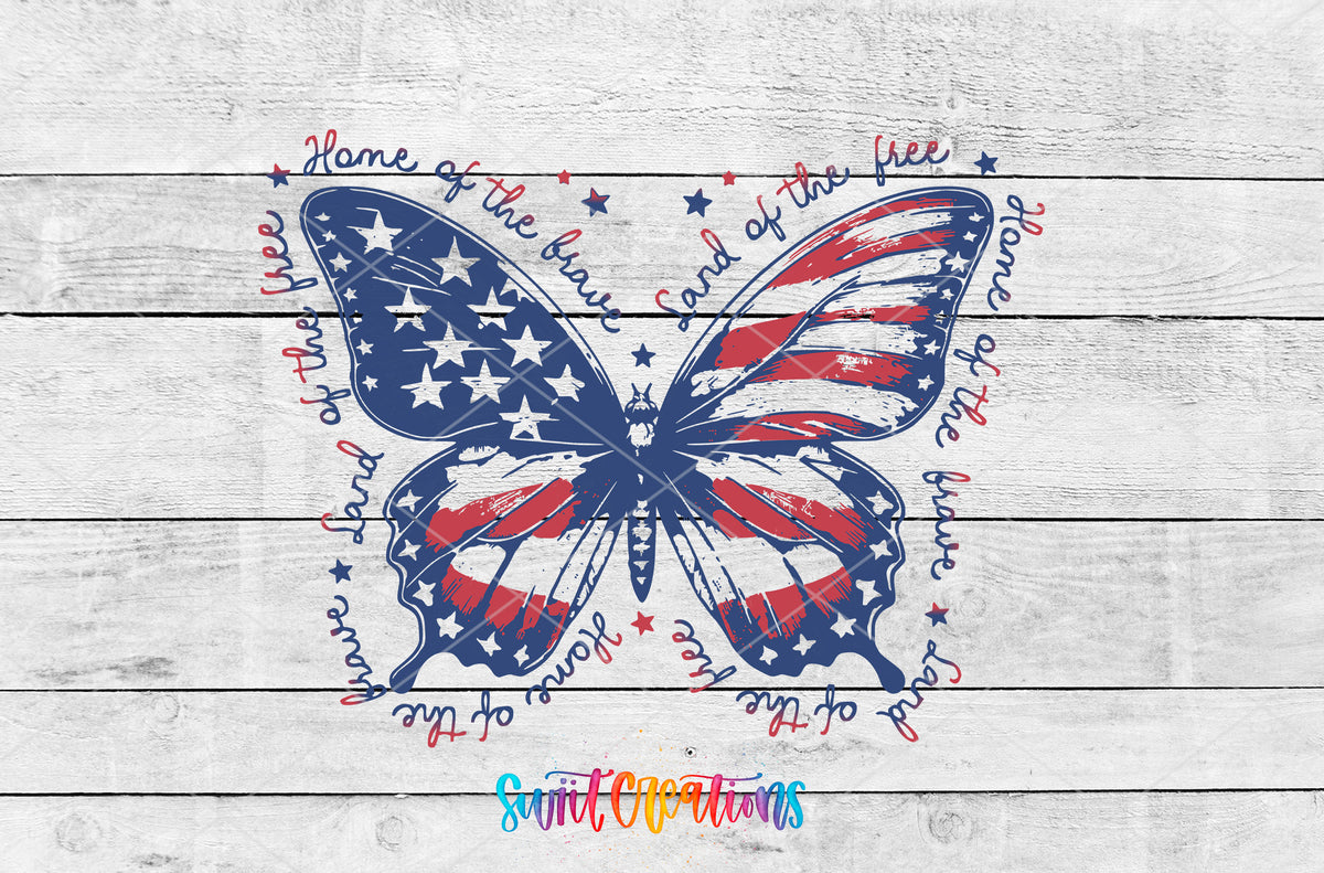 Patriotic Butterfly artwork detail for the finished 16 oz tumbler