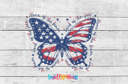 Patriotic Butterfly artwork detail for the finished 16 oz tumbler
