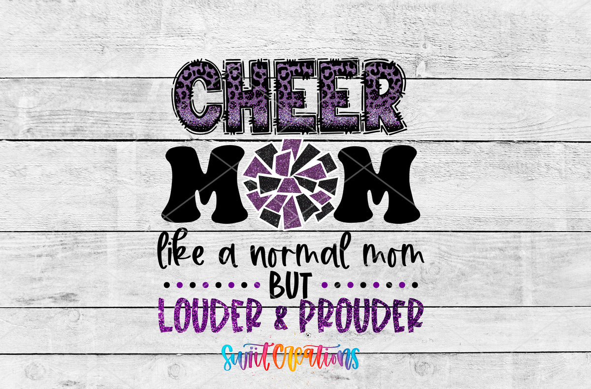 Purple Cheer Mom artwork detail for the finished 16 oz tumbler