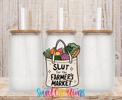 Farmers Market Lover frosted glass tumbler mockup with bamboo lids and straws