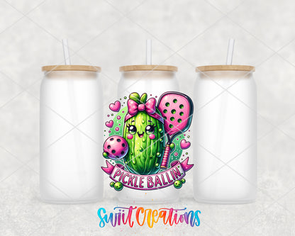 Pickle Ballin frosted glass tumbler group view with lids and straws