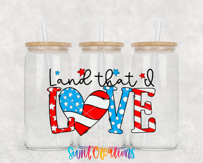 Land That I Love clear glass tumbler group mockup with bamboo lids and straws